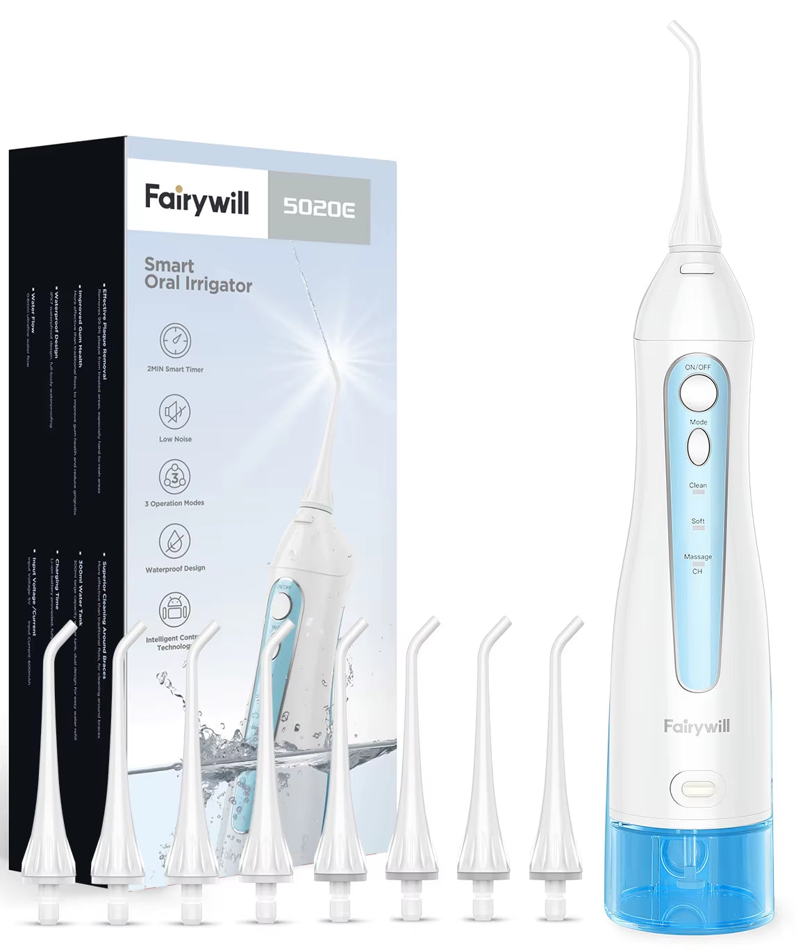 Water Flossers for Teeth 300ML Oral Irrigator Rechargeable Portable Dental 3 Modes Water Tank Waterproof Teeth Cleaner